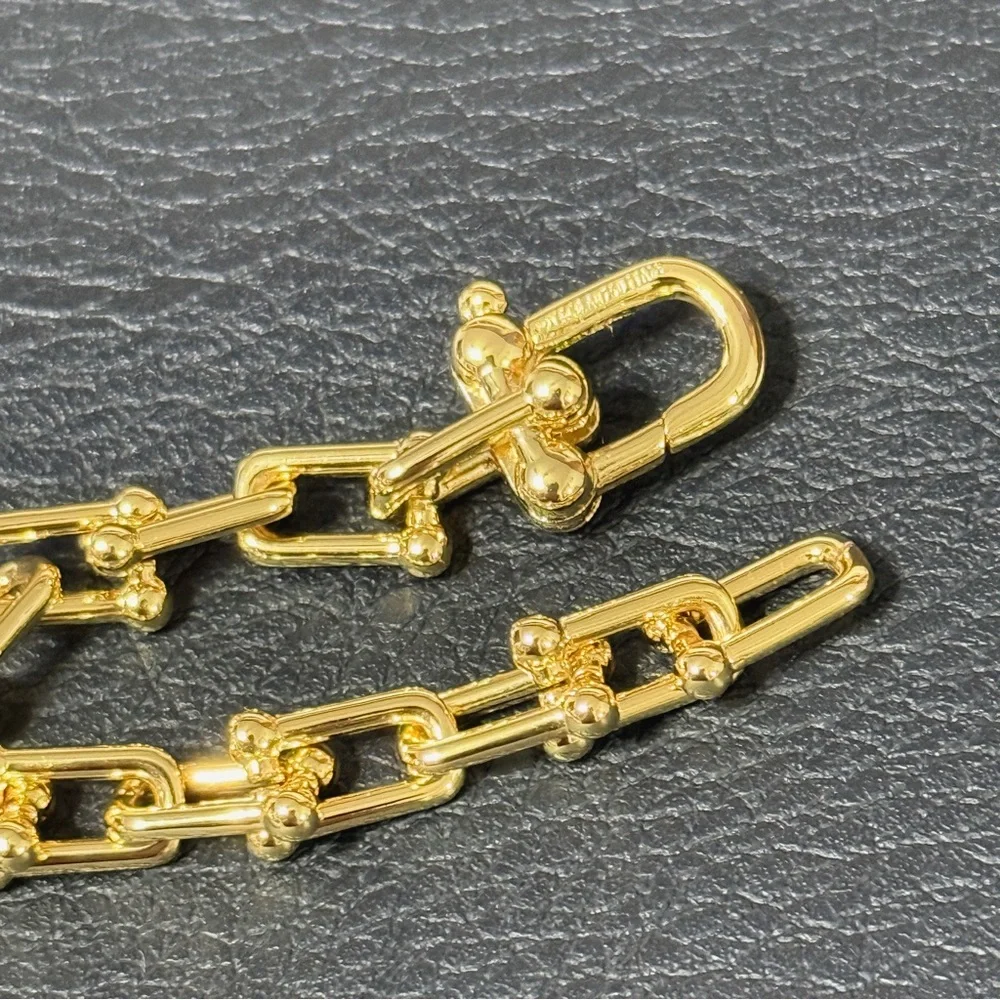 Elegant 14K Gold Plated Cubic Zirconia Graduated U Link Chain Necklace